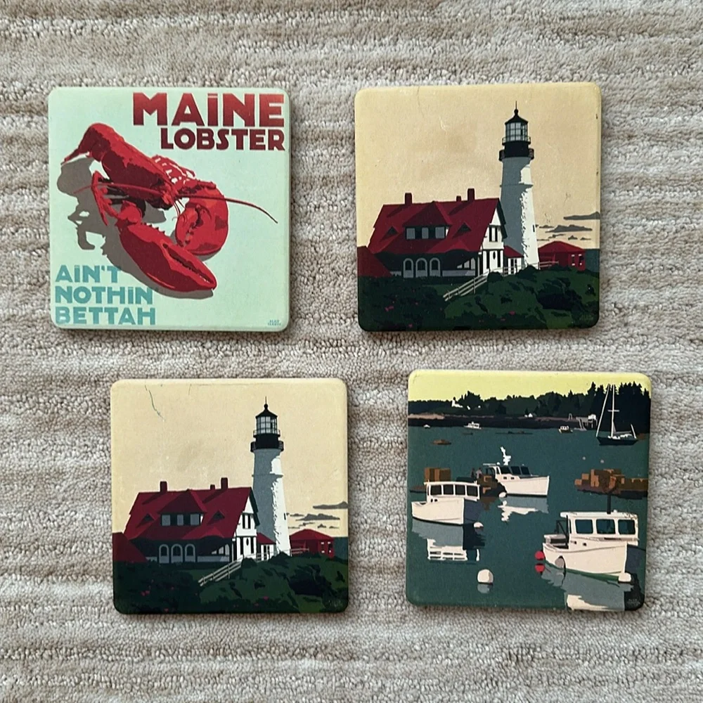 CoasterStone Nautical Coasters Set of 4 by Alan Claude Lighthouse Lobster Boats